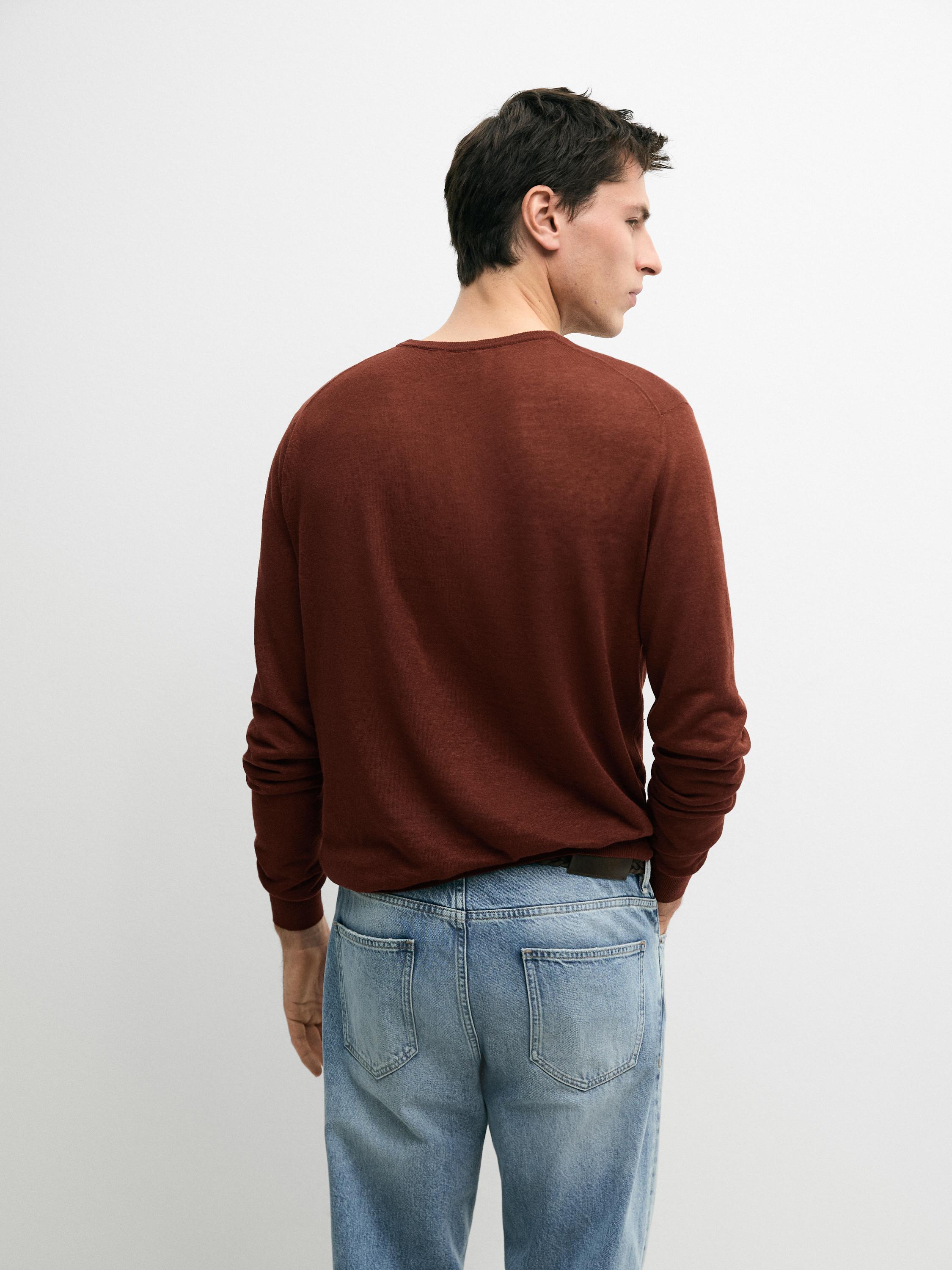 Linen and cashmere knit crew neck sweater